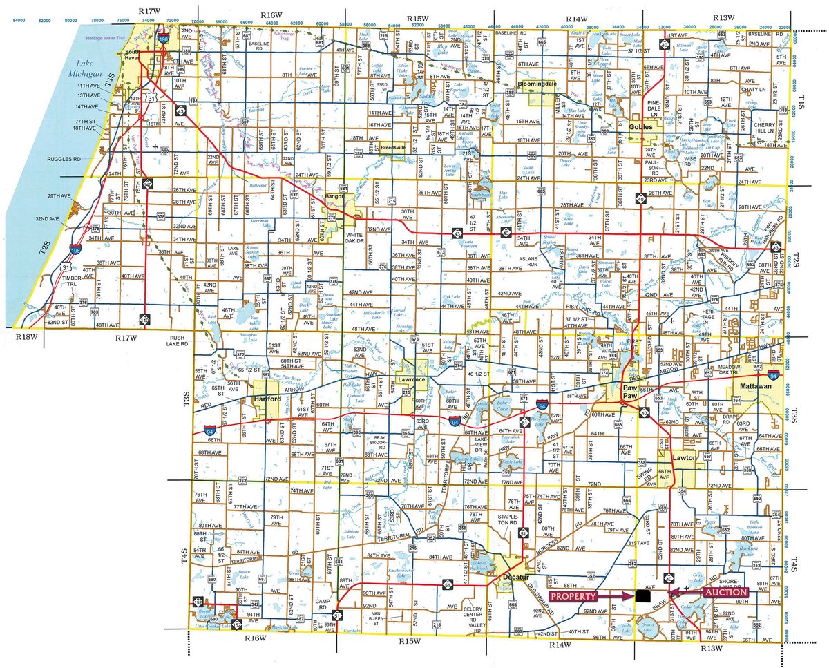 Area map - LAND AUCTION - 194+/- ACRES OFFERED IN 5 TRACTS IN VAN BUREN COUNTY, MICHIGAN